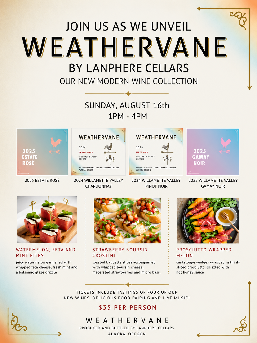 weathervane wine release event august 16th 2026 at lanphere cellars